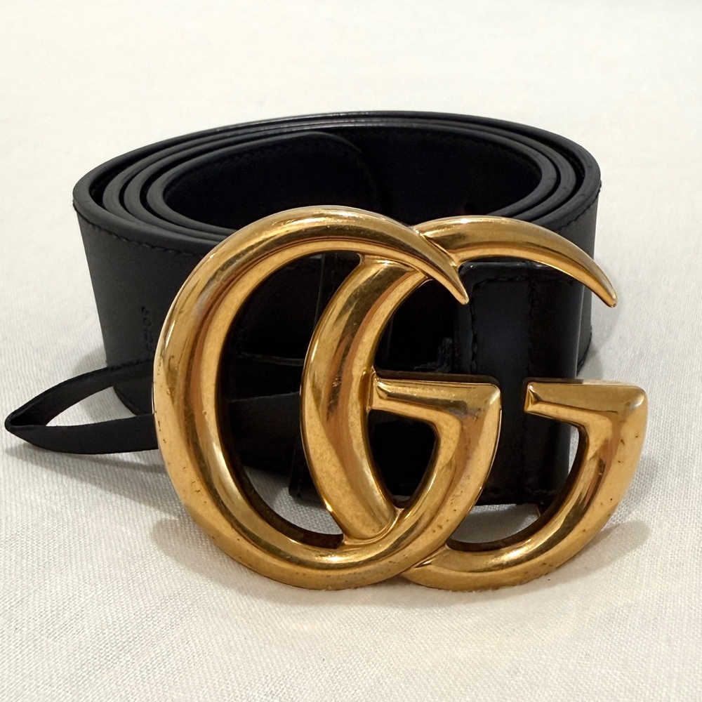 Gucci GG Marmont Wide Belt with Gold GG Buckle